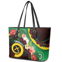 Long God Yumi Stanap Vanuatu Leather Tote Bag Tropical Flowers Aboriginal Pattern LT14 - Polynesian Pride