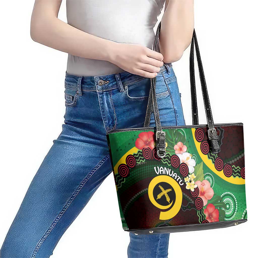 Long God Yumi Stanap Vanuatu Leather Tote Bag Tropical Flowers Aboriginal Pattern LT14 - Polynesian Pride