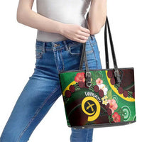 Long God Yumi Stanap Vanuatu Leather Tote Bag Tropical Flowers Aboriginal Pattern LT14 - Polynesian Pride