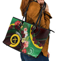 Long God Yumi Stanap Vanuatu Leather Tote Bag Tropical Flowers Aboriginal Pattern LT14 - Polynesian Pride