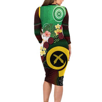 Long God Yumi Stanap Vanuatu Long Sleeve Bodycon Dress Tropical Flowers Aboriginal Pattern LT14 - Polynesian Pride