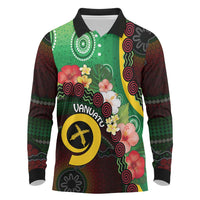 Long God Yumi Stanap Vanuatu Long Sleeve Polo Shirt Tropical Flowers Aboriginal Pattern LT14 Green - Polynesian Pride