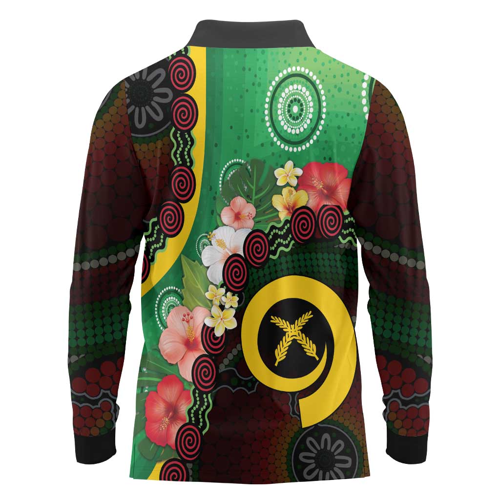 Long God Yumi Stanap Vanuatu Long Sleeve Polo Shirt Tropical Flowers Aboriginal Pattern LT14 - Polynesian Pride