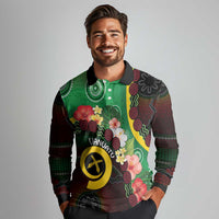Long God Yumi Stanap Vanuatu Long Sleeve Polo Shirt Tropical Flowers Aboriginal Pattern LT14 - Polynesian Pride