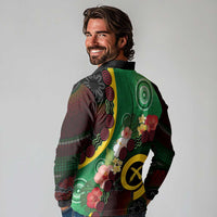 Long God Yumi Stanap Vanuatu Long Sleeve Polo Shirt Tropical Flowers Aboriginal Pattern LT14 - Polynesian Pride