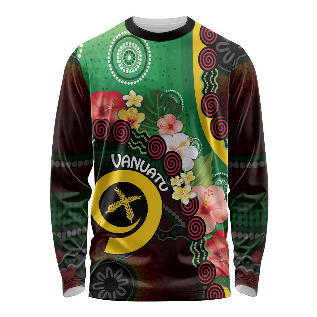 Long God Yumi Stanap Vanuatu Long Sleeve Shirt Tropical Flowers Aboriginal Pattern LT14 Unisex Green - Polynesian Pride