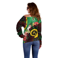Long God Yumi Stanap Vanuatu Off Shoulder Sweater Tropical Flowers Aboriginal Pattern LT14 - Polynesian Pride