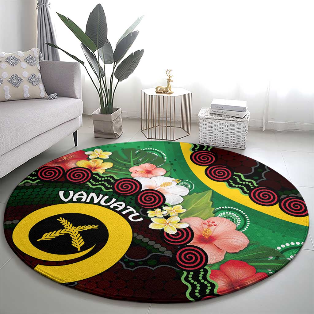 Long God Yumi Stanap Vanuatu Round Carpet Tropical Flowers Aboriginal Pattern LT14 - Polynesian Pride