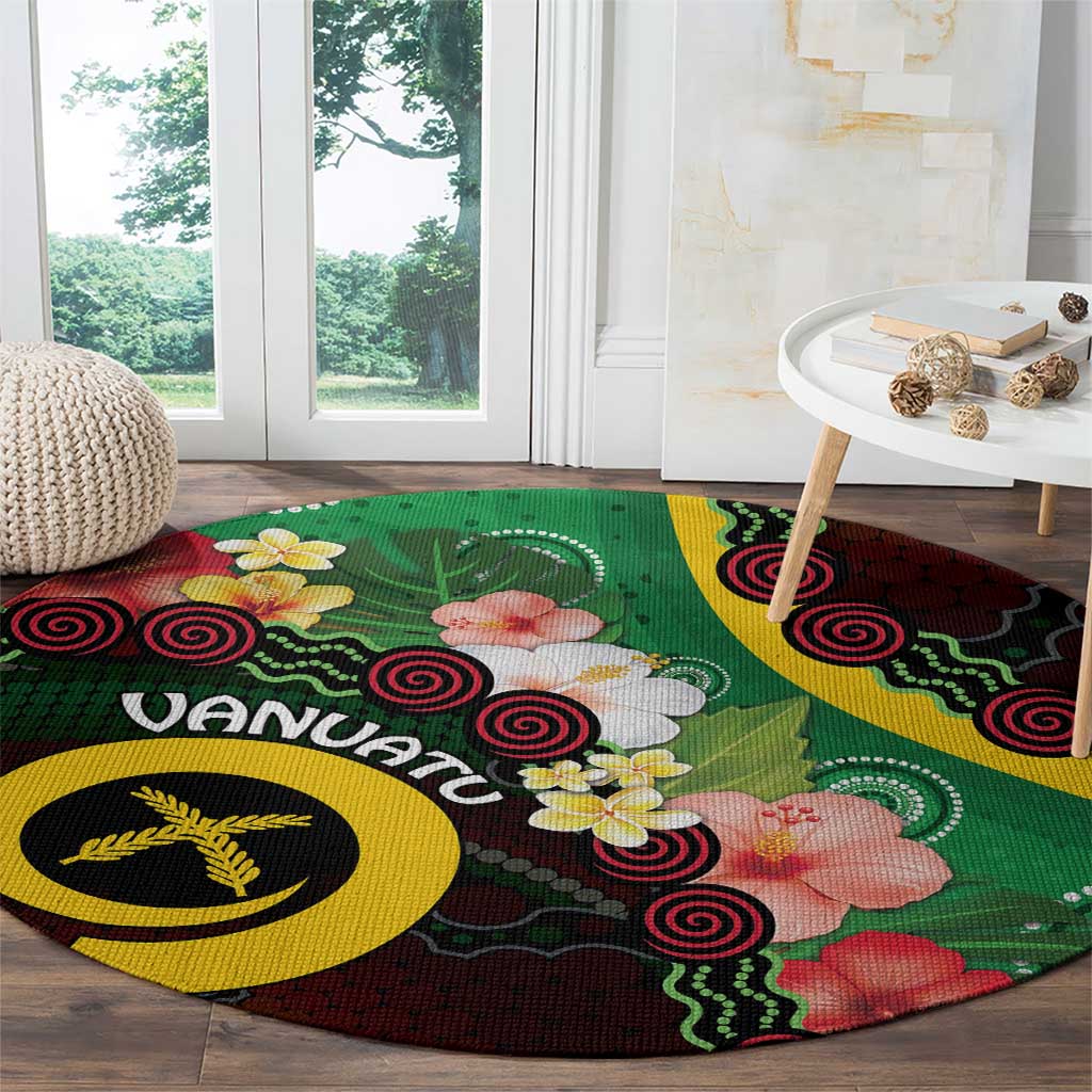 Long God Yumi Stanap Vanuatu Round Carpet Tropical Flowers Aboriginal Pattern LT14 - Polynesian Pride