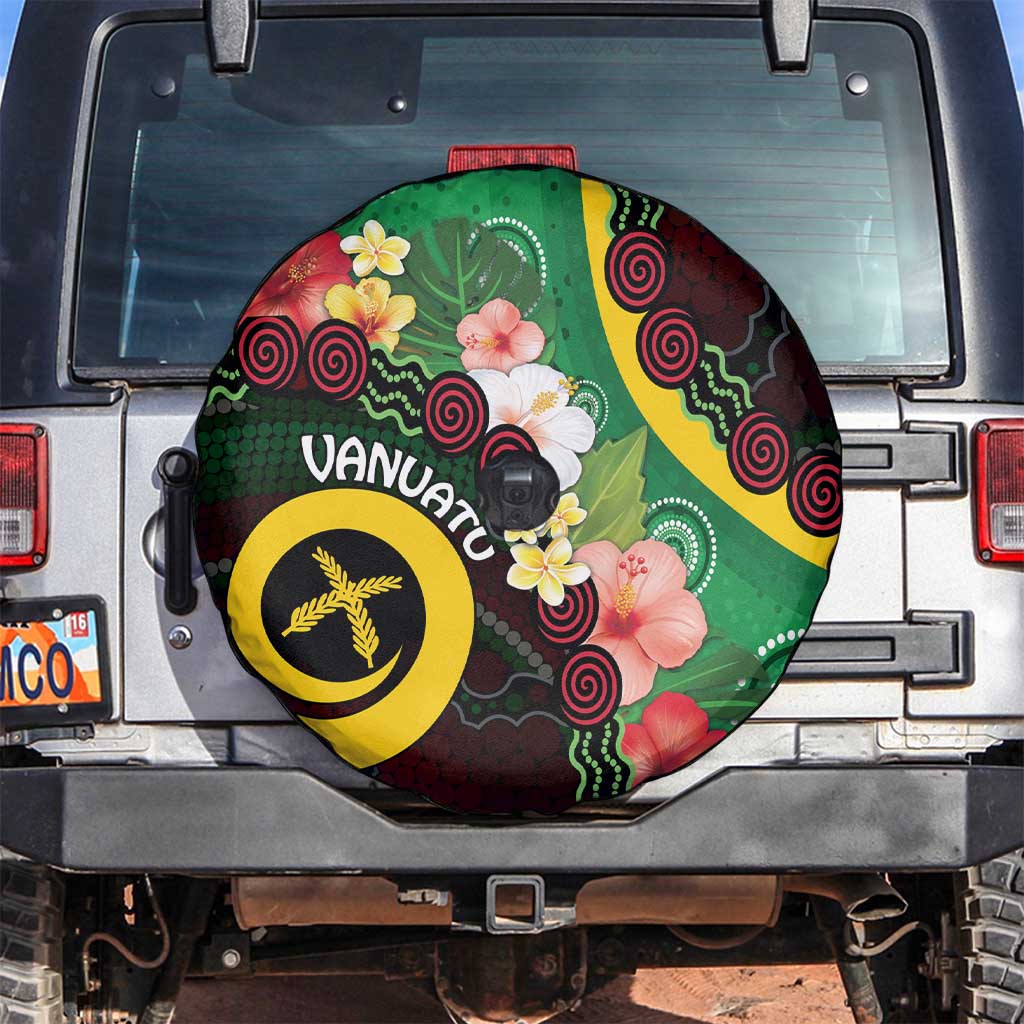 Long God Yumi Stanap Vanuatu Spare Tire Cover Tropical Flowers Aboriginal Pattern LT14 Green - Polynesian Pride