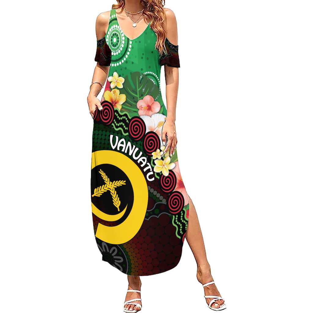 Long God Yumi Stanap Vanuatu Summer Maxi Dress Tropical Flowers Aboriginal Pattern LT14 Women Green - Polynesian Pride