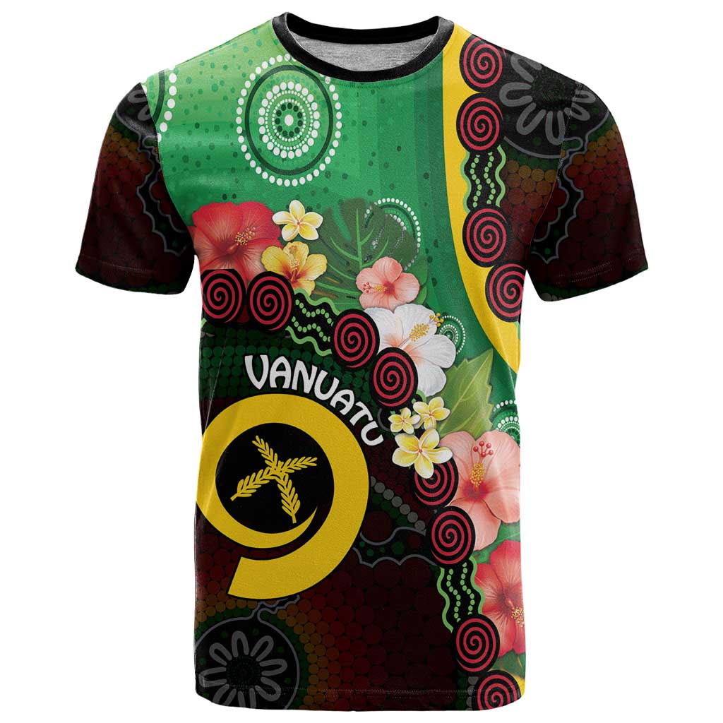 Long God Yumi Stanap Vanuatu T Shirt Tropical Flowers Aboriginal Pattern LT14 Green - Polynesian Pride