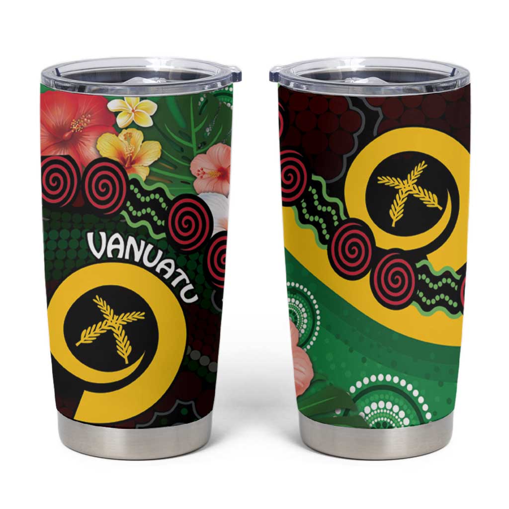 Long God Yumi Stanap Vanuatu Tumbler Cup Tropical Flowers Aboriginal Pattern LT14 Green - Polynesian Pride