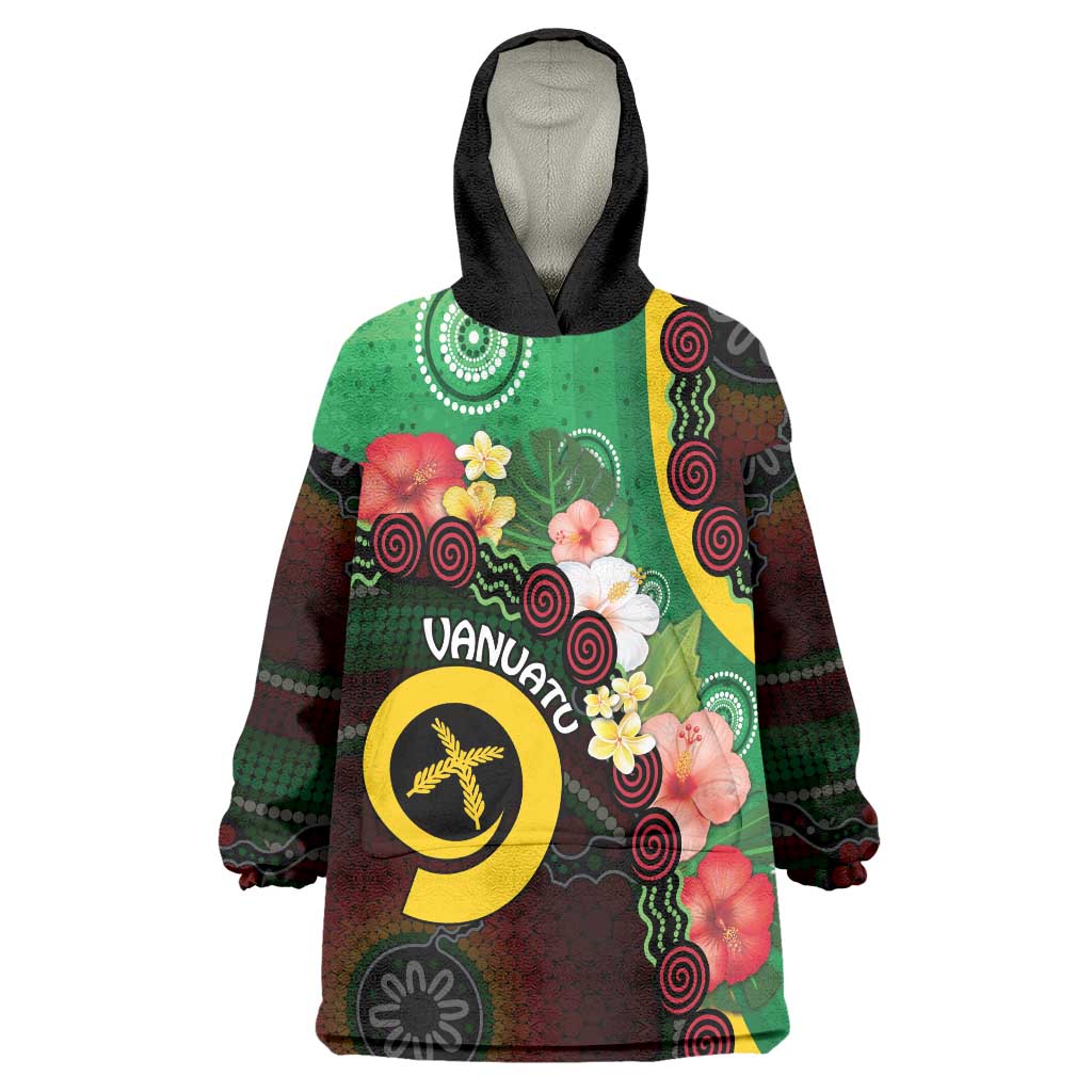 Long God Yumi Stanap Vanuatu Wearable Blanket Hoodie Tropical Flowers Aboriginal Pattern LT14 One Size Green - Polynesian Pride