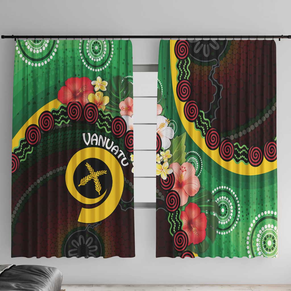 Long God Yumi Stanap Vanuatu Window Curtain Tropical Flowers Aboriginal Pattern LT14 With Hooks Green - Polynesian Pride