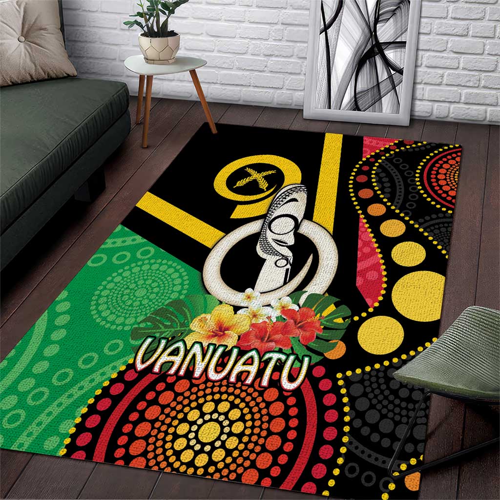 Tamtam Drum Vanuatu Area Rug Boar Tusk Aboriginal Flag Style LT14 Black - Polynesian Pride