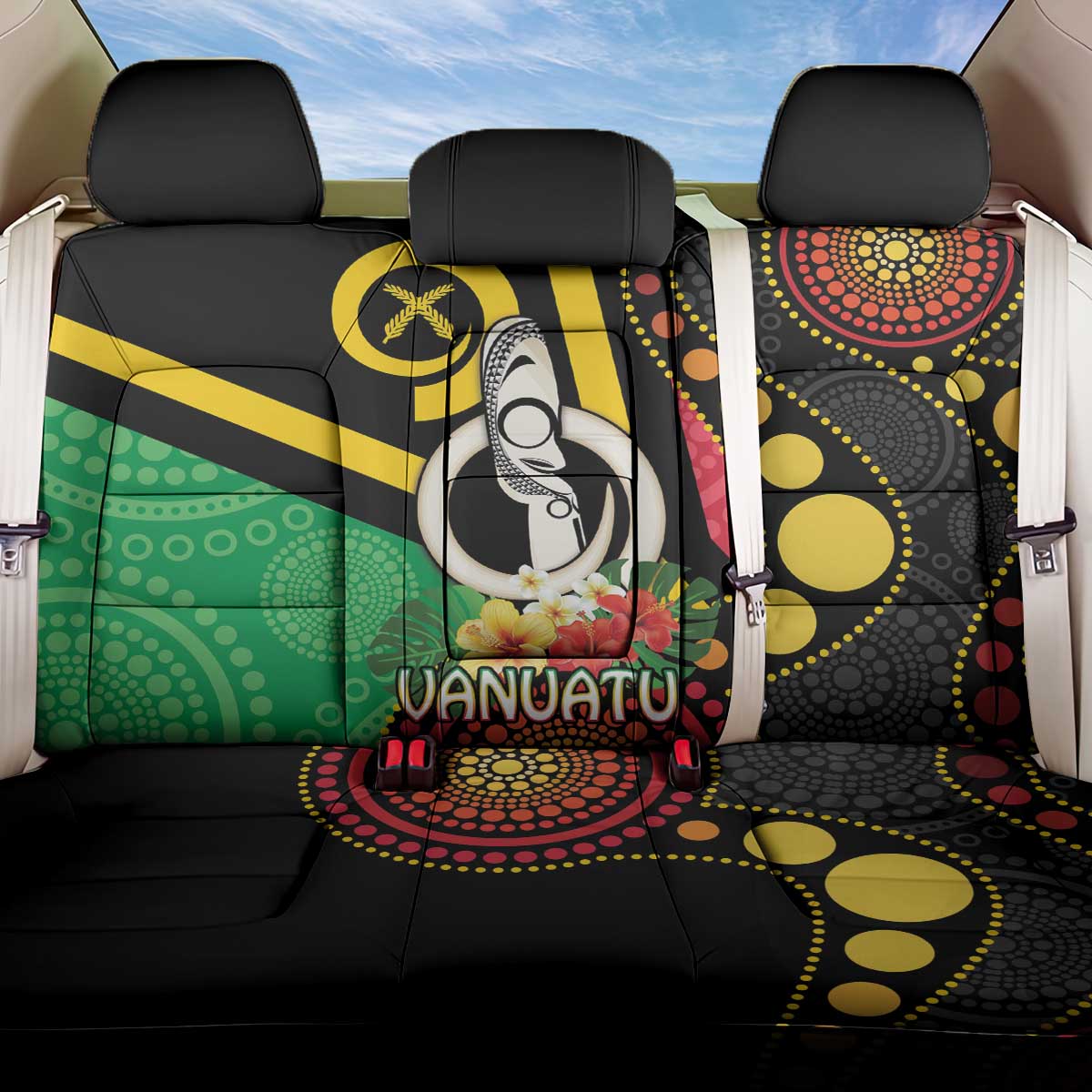 Tamtam Drum Vanuatu Back Car Seat Cover Boar Tusk Aboriginal Flag Style LT14 One Size Black - Polynesian Pride