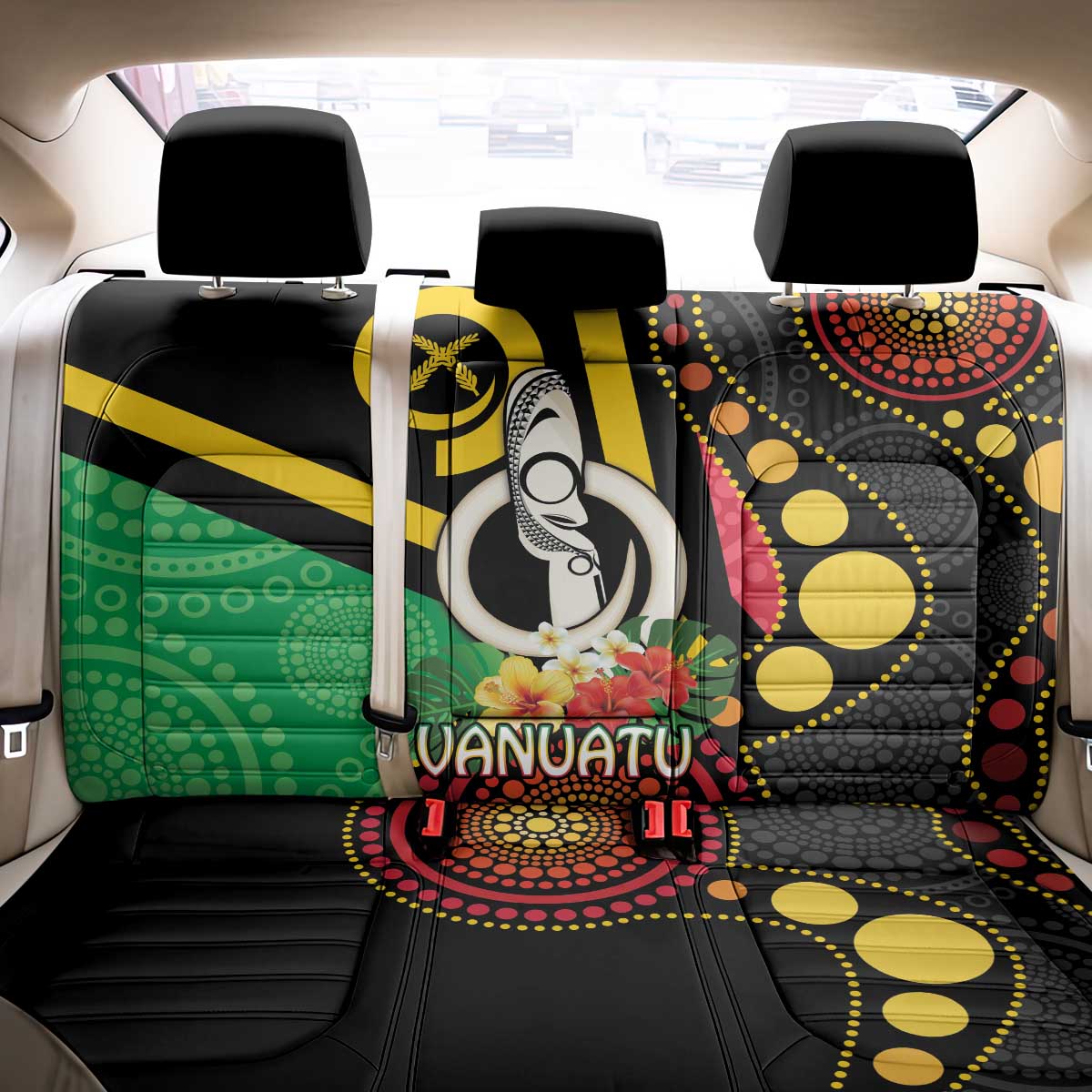 Tamtam Drum Vanuatu Back Car Seat Cover Boar Tusk Aboriginal Flag Style LT14 - Polynesian Pride