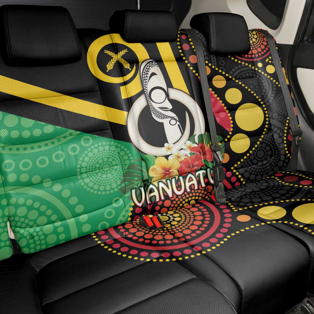 Tamtam Drum Vanuatu Back Car Seat Cover Boar Tusk Aboriginal Flag Style LT14 - Polynesian Pride