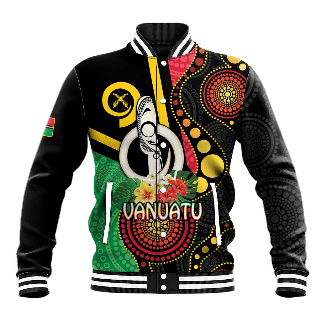 Tamtam Drum Vanuatu Baseball Jacket Boar Tusk Aboriginal Flag Style LT14 Unisex Black - Polynesian Pride