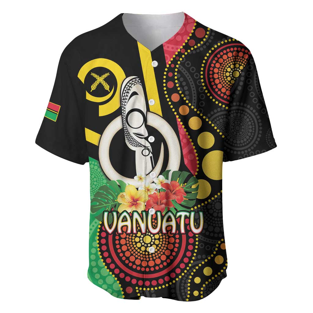 Tamtam Drum Vanuatu Baseball Jersey Boar Tusk Aboriginal Flag Style LT14 Black - Polynesian Pride