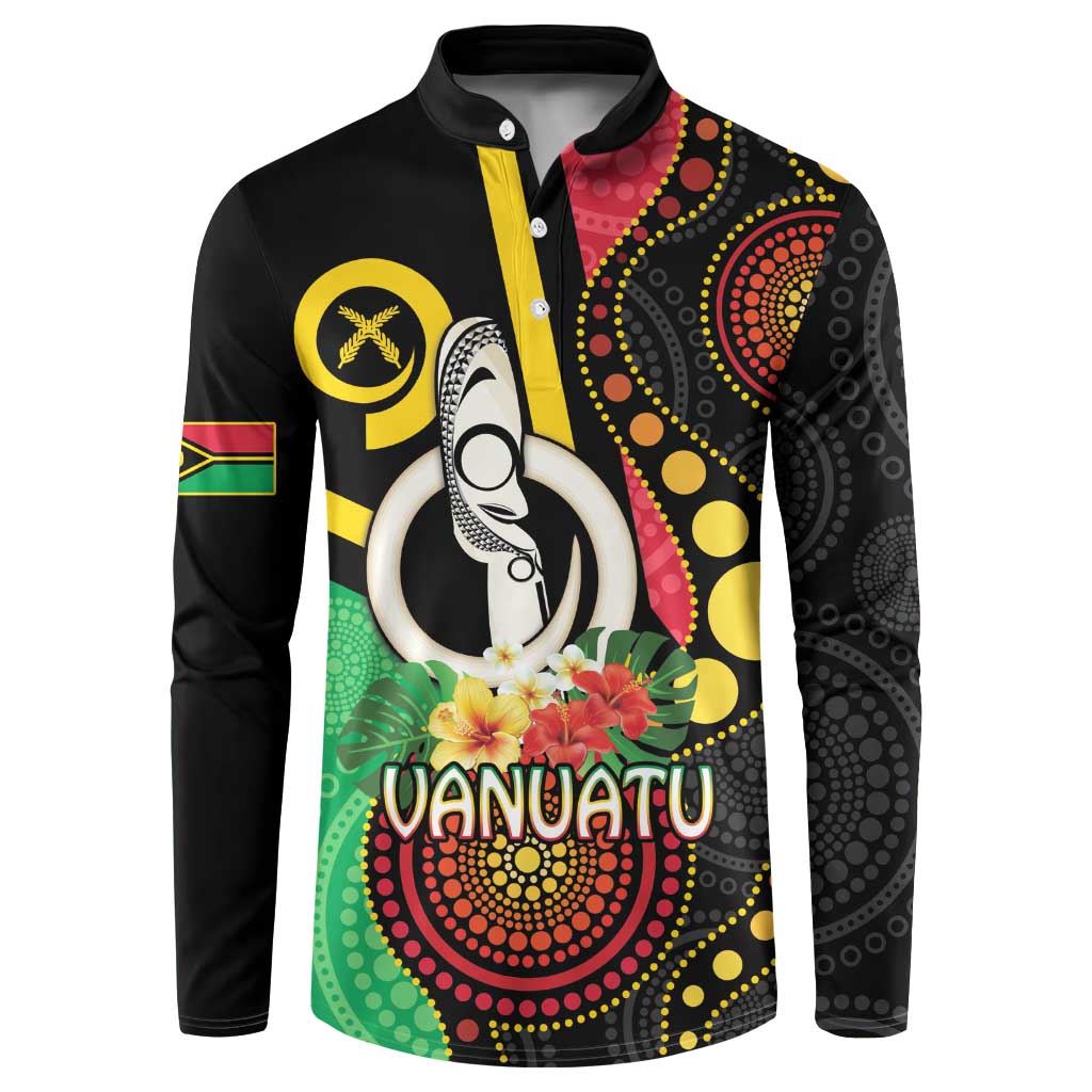 Tamtam Drum Vanuatu Button Sweatshirt Boar Tusk Aboriginal Flag Style LT14 Black - Polynesian Pride