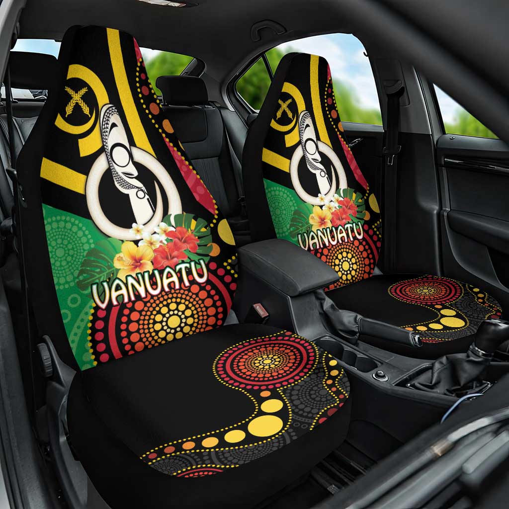 Tamtam Drum Vanuatu Car Seat Cover Boar Tusk Aboriginal Flag Style LT14 One Size Black - Polynesian Pride