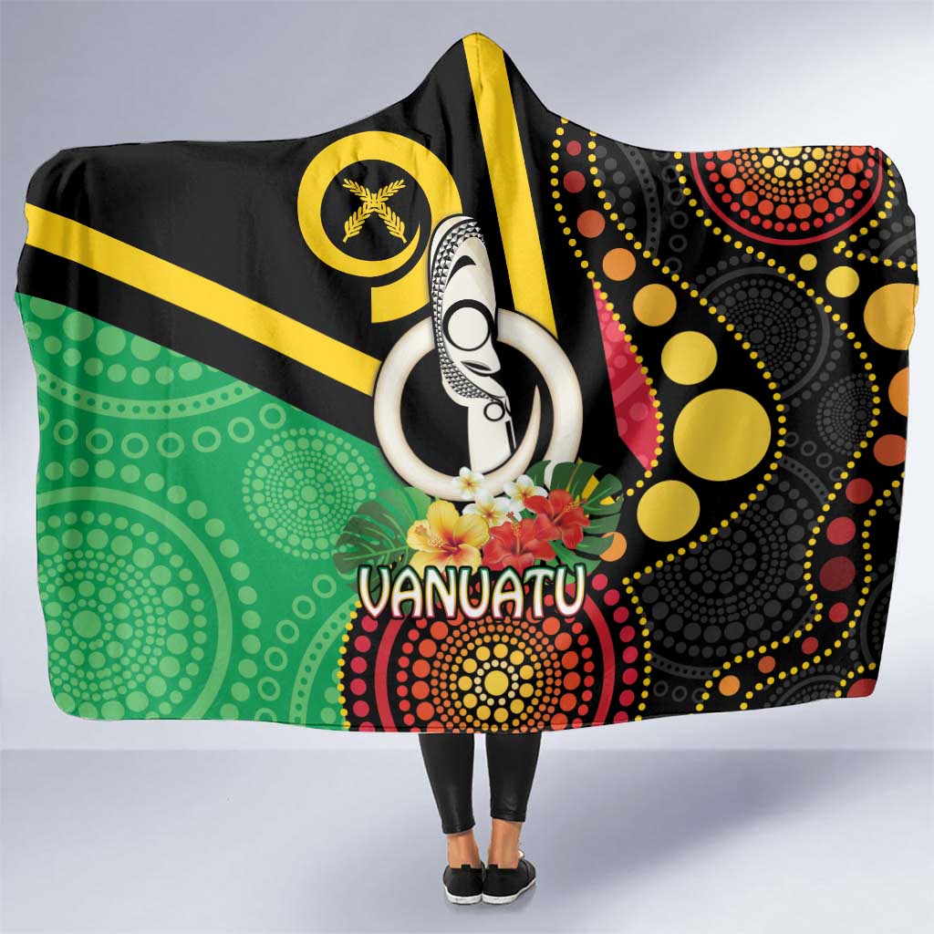 Tamtam Drum Vanuatu Hooded Blanket Boar Tusk Aboriginal Flag Style LT14 One Size Black - Polynesian Pride