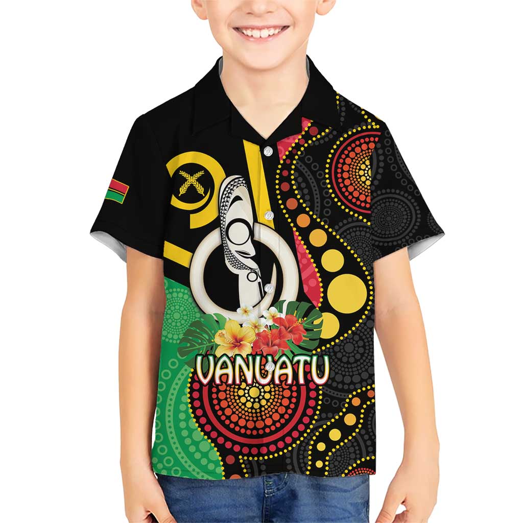 Tamtam Drum Vanuatu Kid Hawaiian Shirt Boar Tusk Aboriginal Flag Style LT14 Kid Black - Polynesian Pride