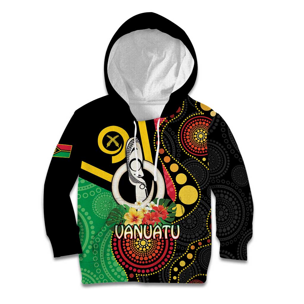 Tamtam Drum Vanuatu Kid Hoodie Boar Tusk Aboriginal Flag Style LT14 Hoodie Black - Polynesian Pride