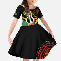 Tamtam Drum Vanuatu Kid Short Sleeve Dress Boar Tusk Aboriginal Flag Style LT14 KID Black - Polynesian Pride