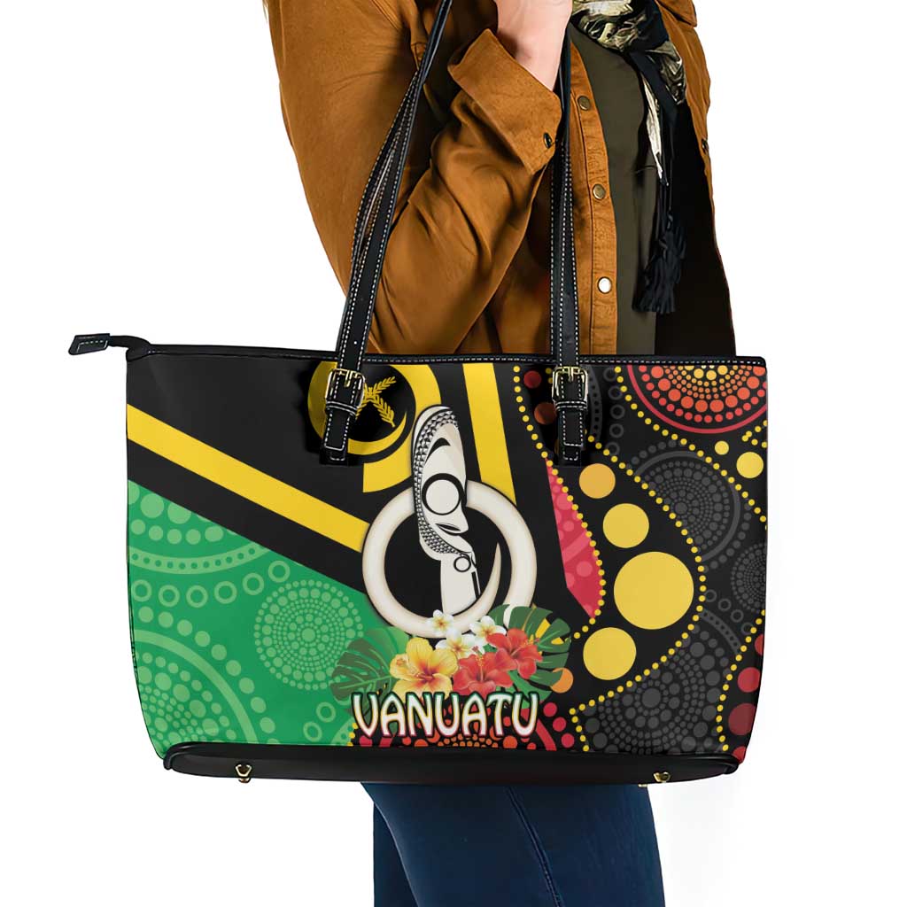 Tamtam Drum Vanuatu Leather Tote Bag Boar Tusk Aboriginal Flag Style LT14 - Polynesian Pride