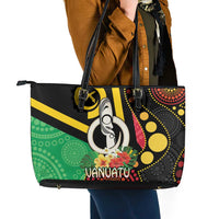 Tamtam Drum Vanuatu Leather Tote Bag Boar Tusk Aboriginal Flag Style LT14 - Polynesian Pride