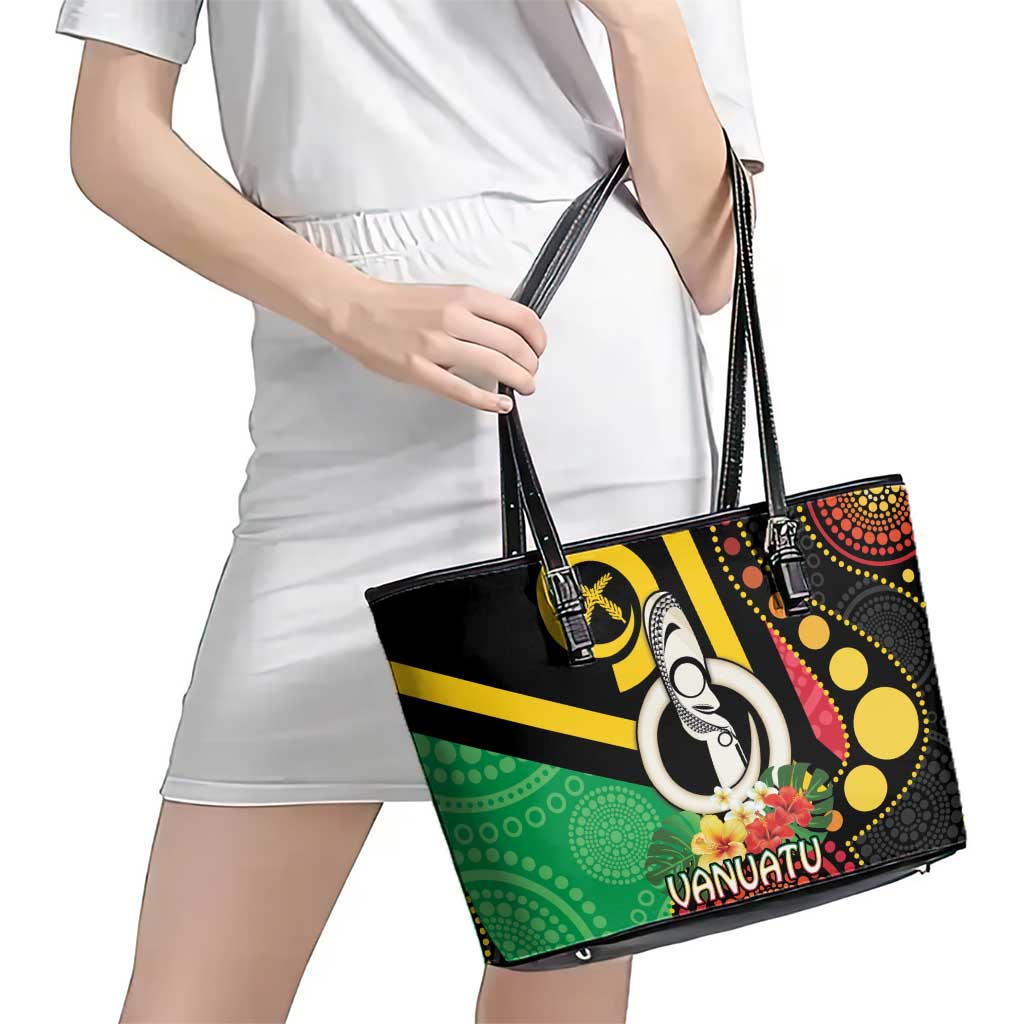 Tamtam Drum Vanuatu Leather Tote Bag Boar Tusk Aboriginal Flag Style LT14 - Polynesian Pride