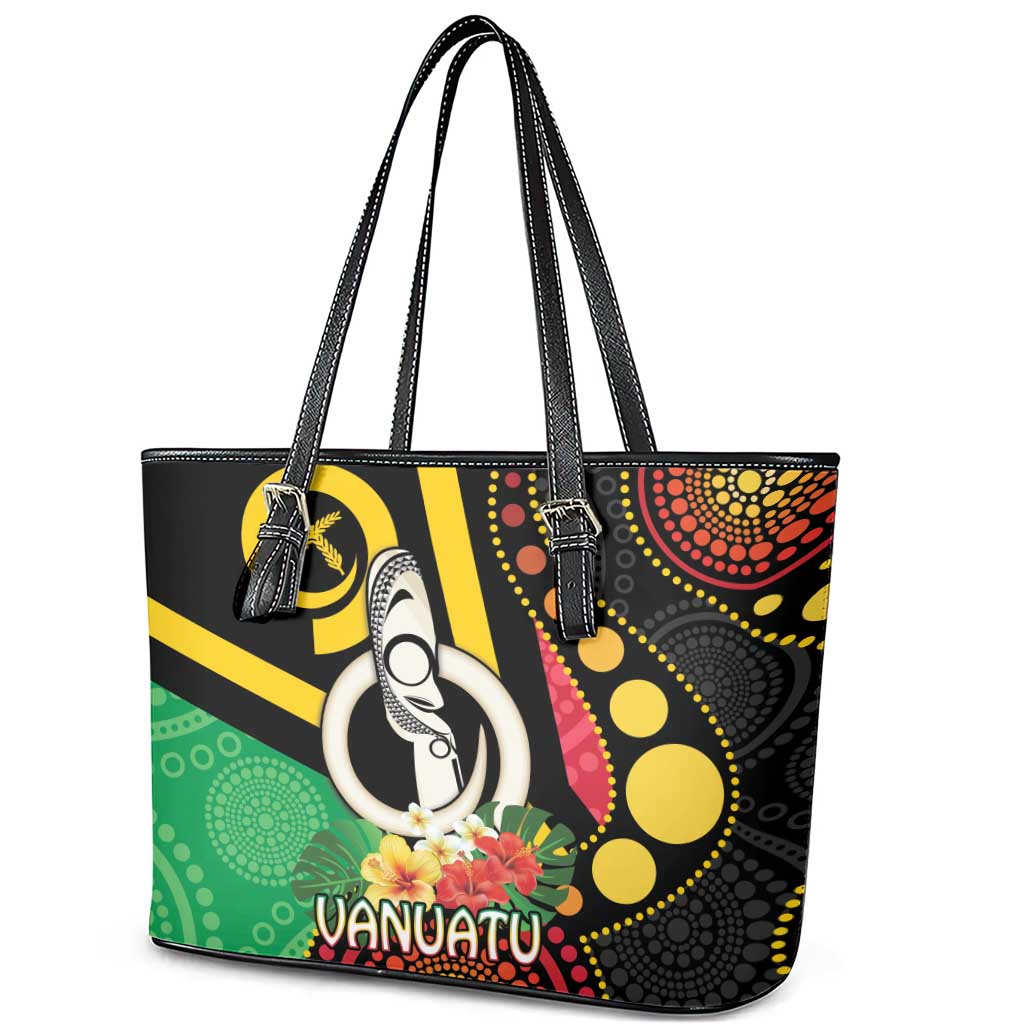 Tamtam Drum Vanuatu Leather Tote Bag Boar Tusk Aboriginal Flag Style LT14 - Polynesian Pride