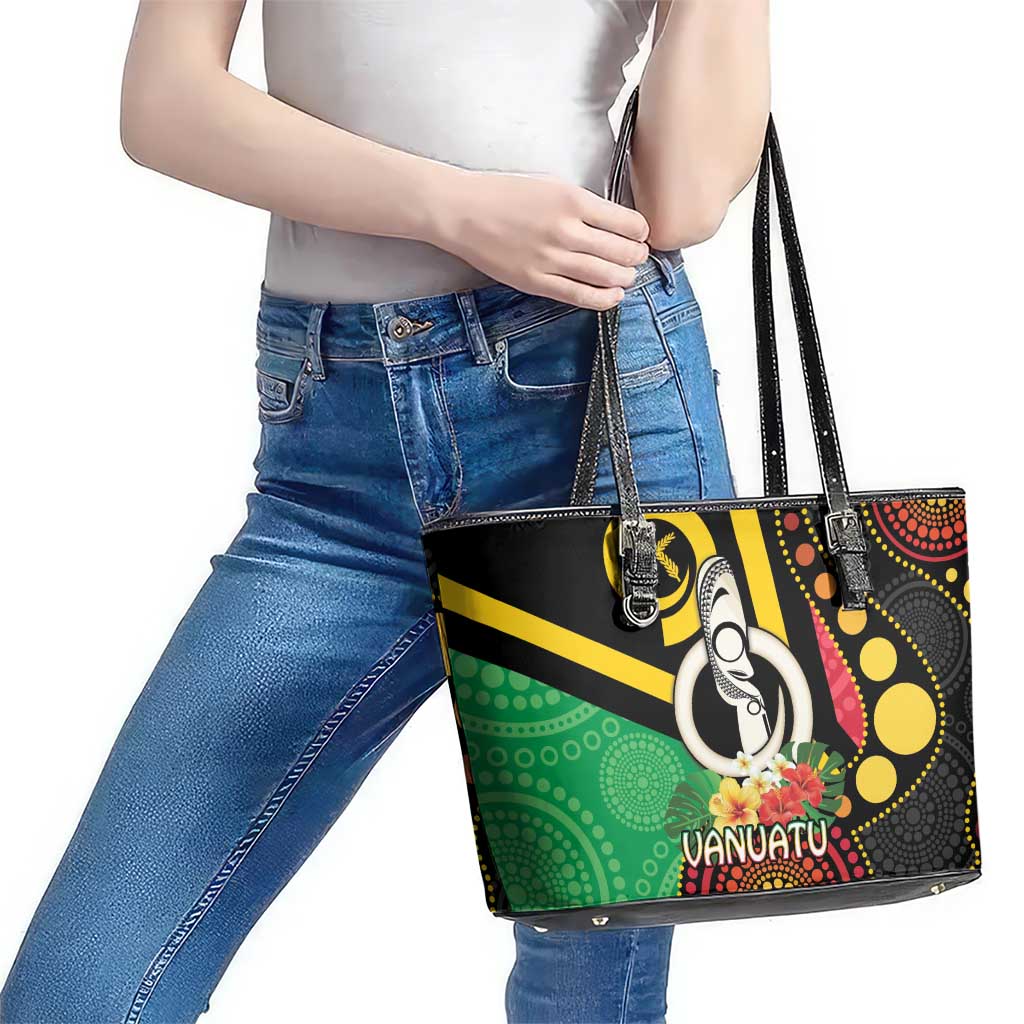 Tamtam Drum Vanuatu Leather Tote Bag Boar Tusk Aboriginal Flag Style LT14 - Polynesian Pride