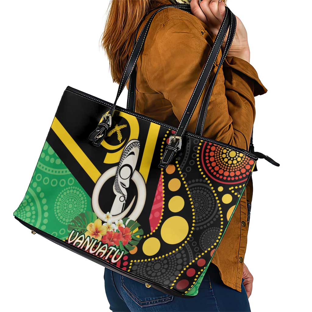 Tamtam Drum Vanuatu Leather Tote Bag Boar Tusk Aboriginal Flag Style LT14 - Polynesian Pride