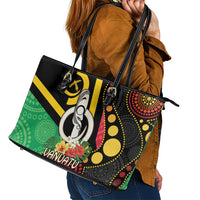Tamtam Drum Vanuatu Leather Tote Bag Boar Tusk Aboriginal Flag Style LT14 - Polynesian Pride