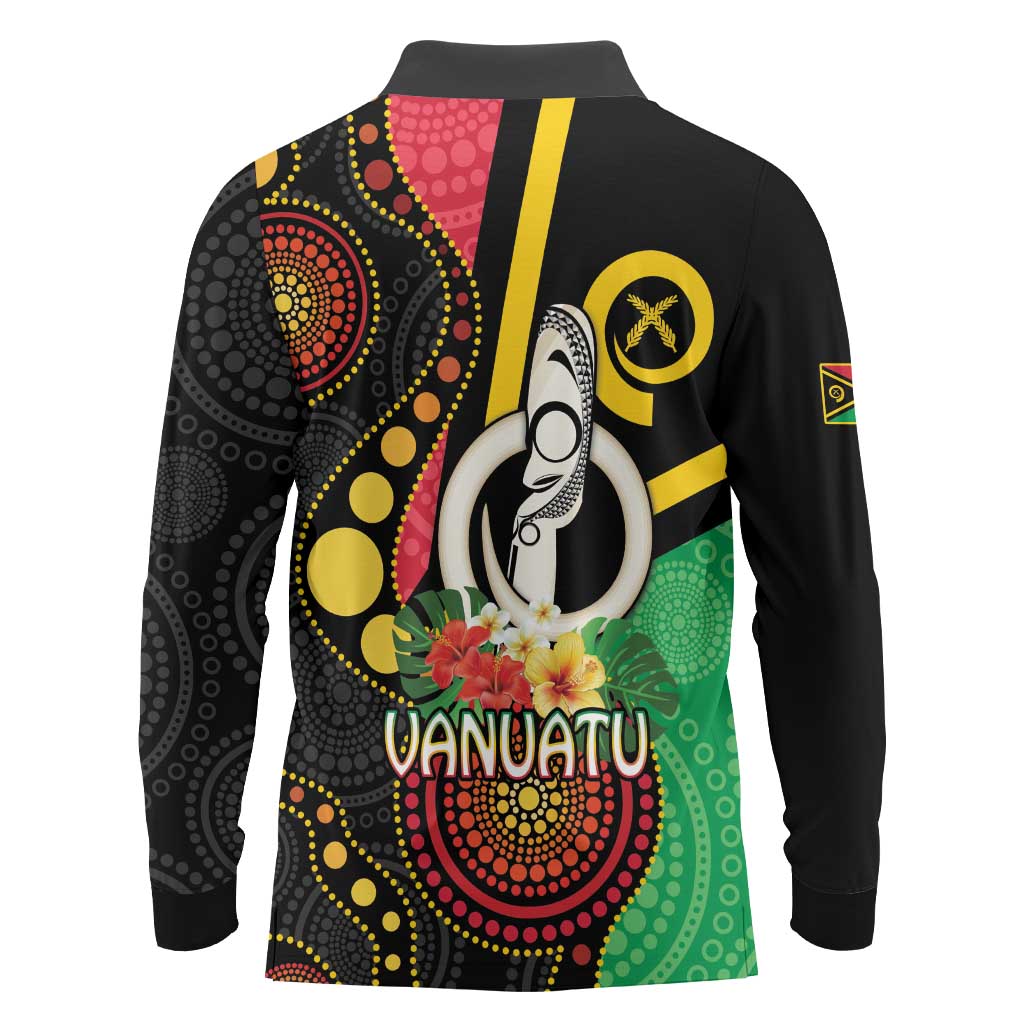 Tamtam Drum Vanuatu Long Sleeve Polo Shirt Boar Tusk Aboriginal Flag Style LT14 - Polynesian Pride
