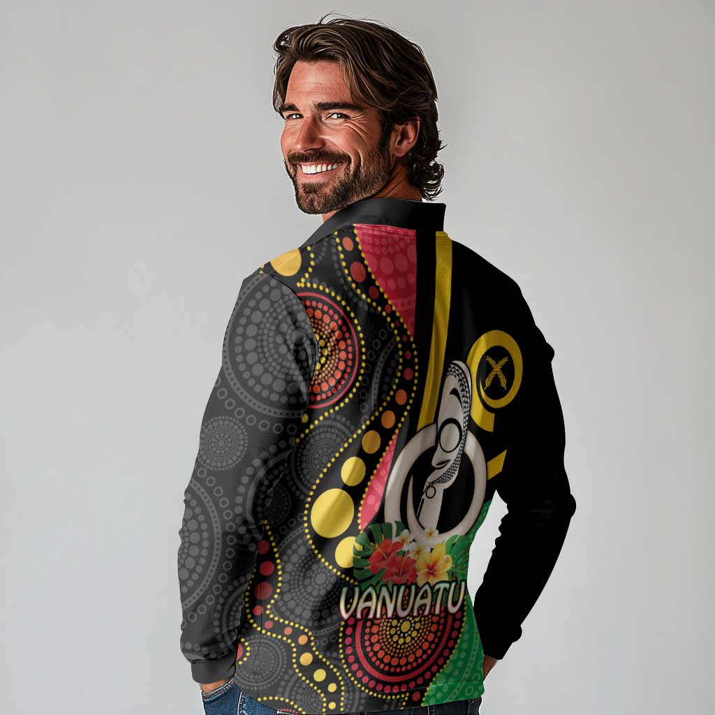 Tamtam Drum Vanuatu Long Sleeve Polo Shirt Boar Tusk Aboriginal Flag Style LT14 - Polynesian Pride