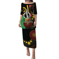 Tamtam Drum Vanuatu Puletasi Boar Tusk Aboriginal Flag Style LT14 Long Dress Black - Polynesian Pride