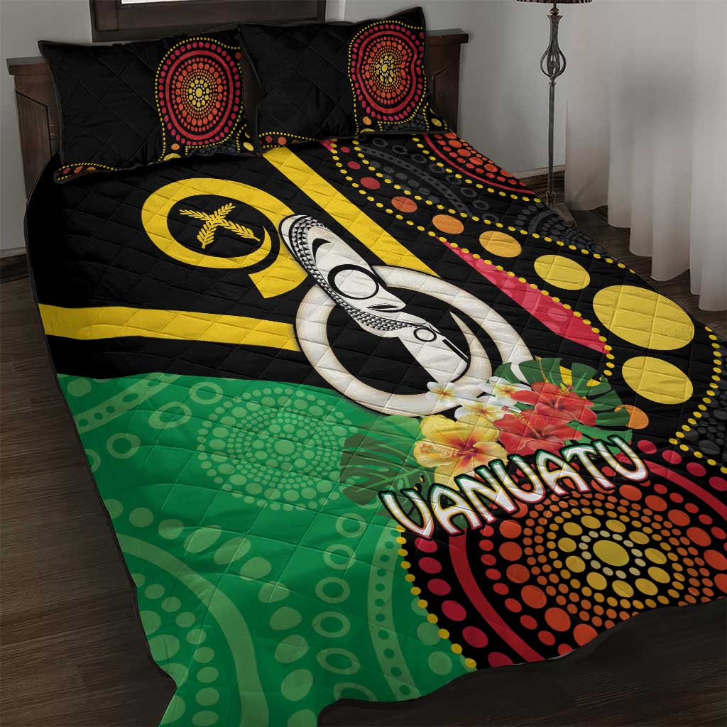 Tamtam Drum Vanuatu Quilt Bed Set Boar Tusk Aboriginal Flag Style LT14 Black - Polynesian Pride
