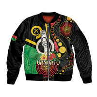 Tamtam Drum Vanuatu Sleeve Zip Bomber Jacket Boar Tusk Aboriginal Flag Style LT14 Unisex Black - Polynesian Pride