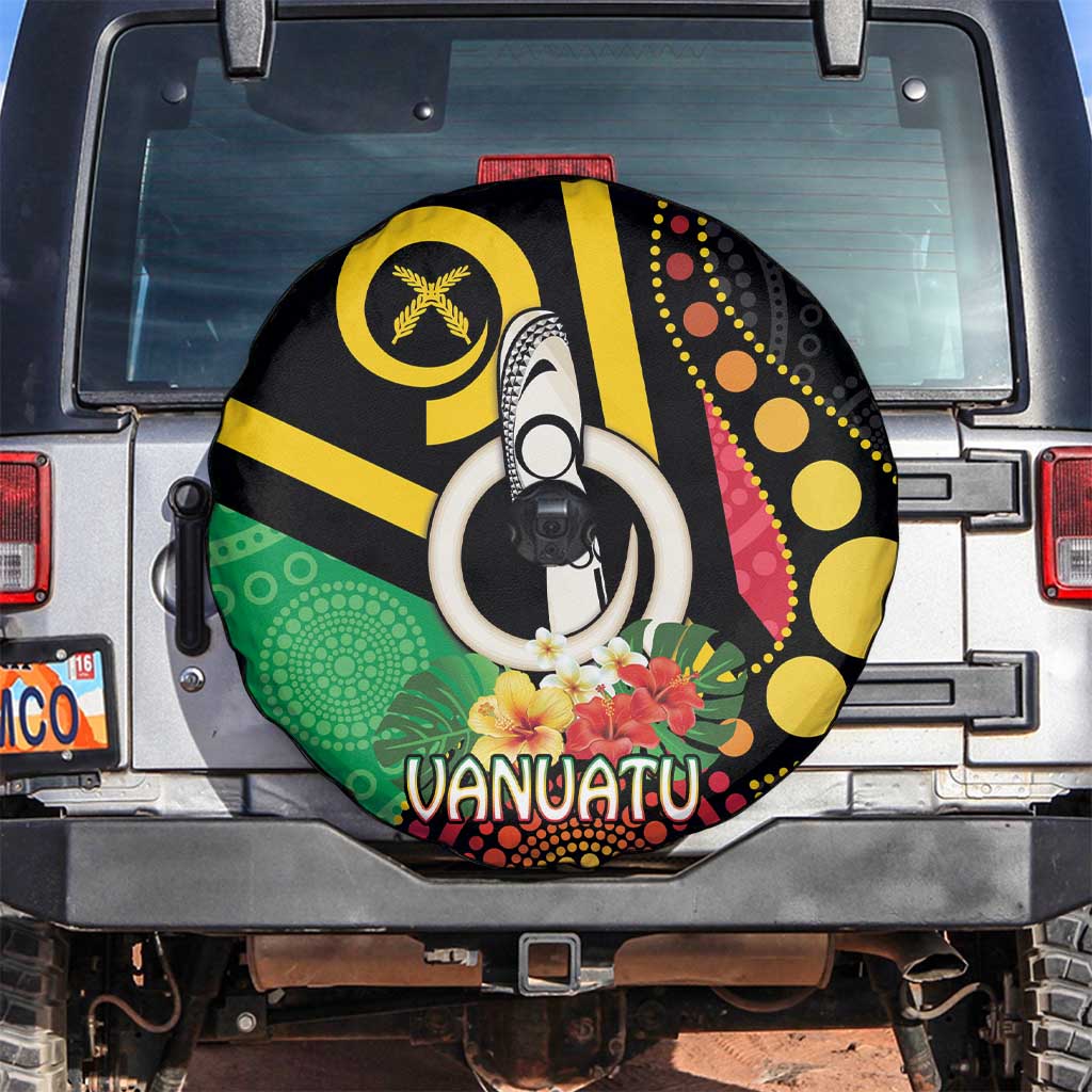 Tamtam Drum Vanuatu Spare Tire Cover Boar Tusk Aboriginal Flag Style LT14 Black - Polynesian Pride