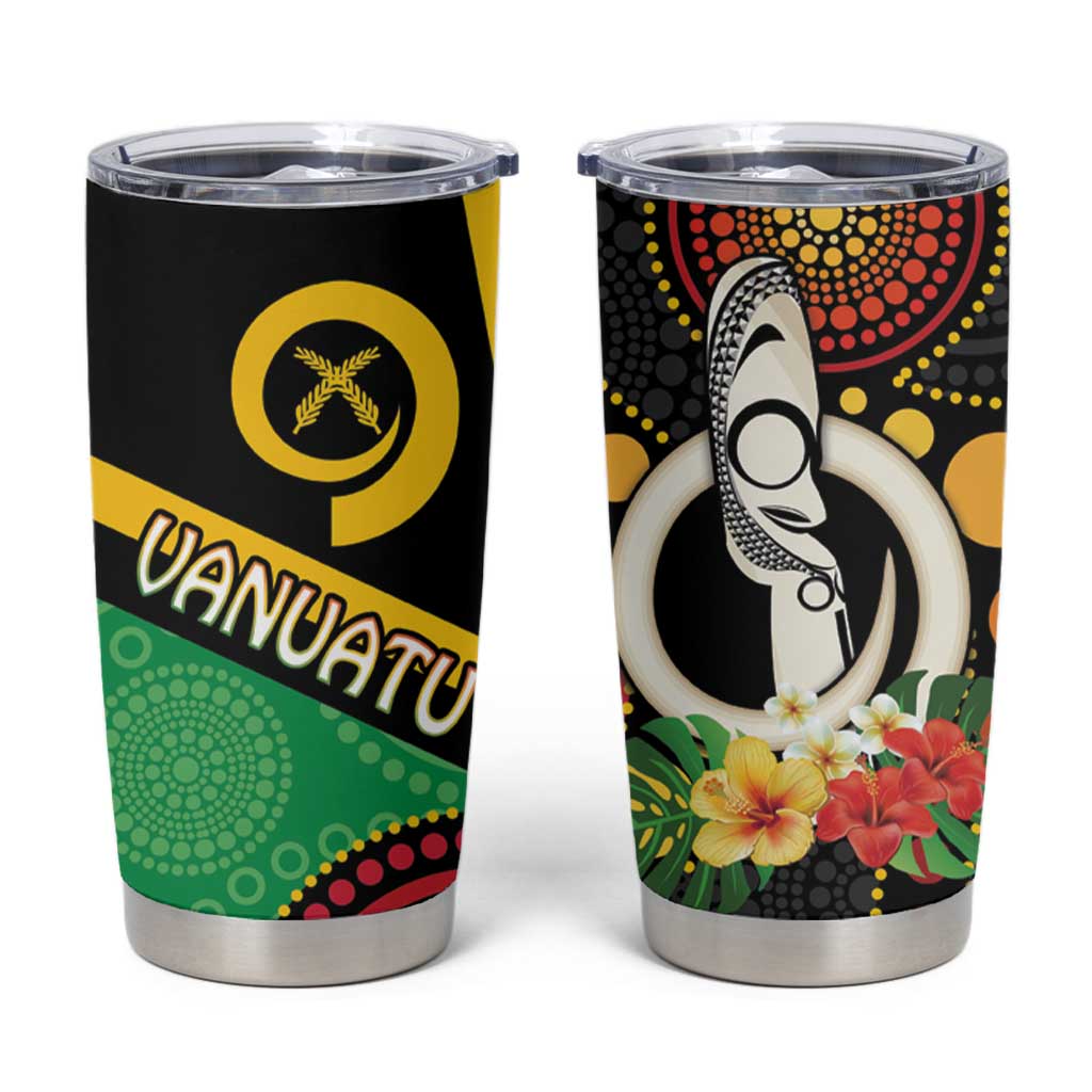 Tamtam Drum Vanuatu Tumbler Cup Boar Tusk Aboriginal Flag Style LT14 Black - Polynesian Pride