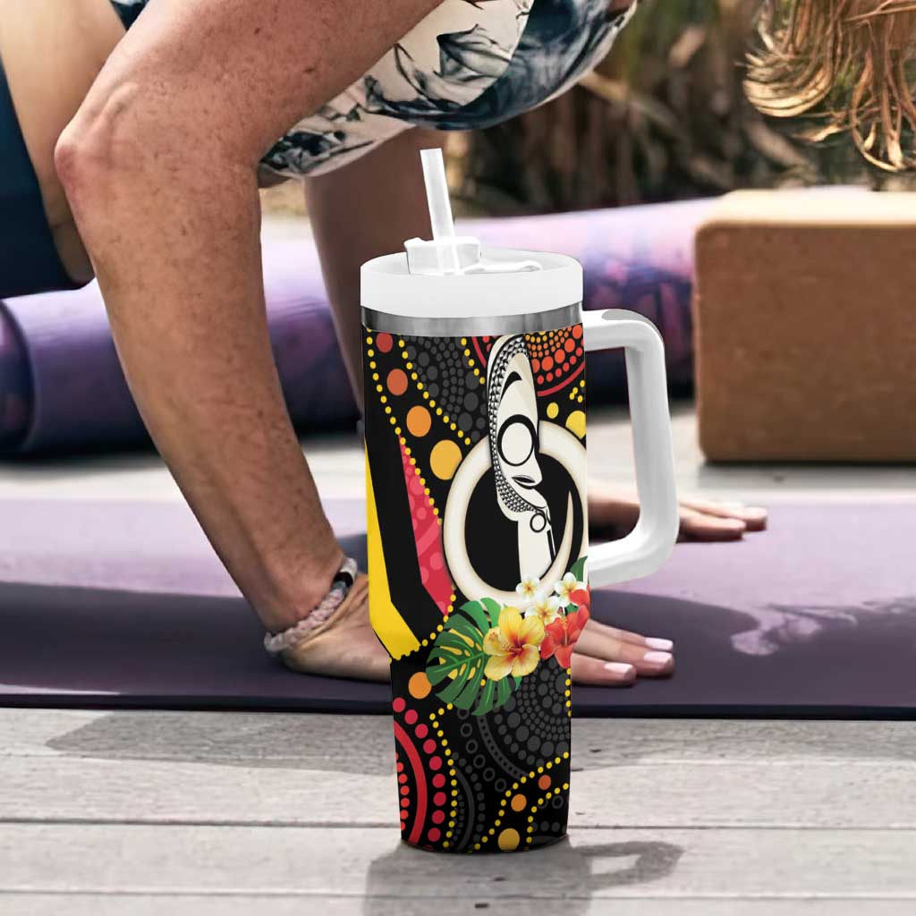 Tamtam Drum Vanuatu Tumbler With Handle Boar Tusk Aboriginal Flag Style LT14 - Polynesian Pride