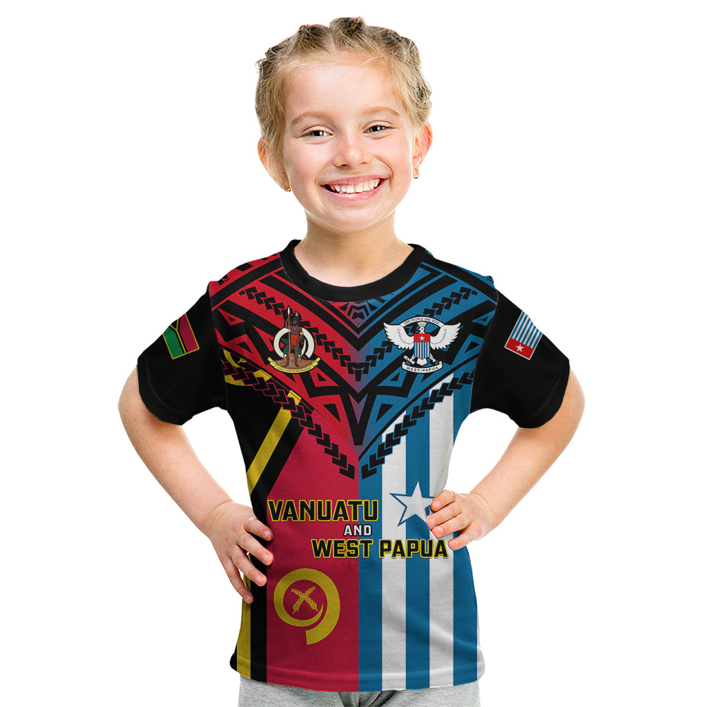 Vanuatu And West Papua Kid T Shirt Coat Of Arms Mix Flag Style LT14 Black - Polynesian Pride