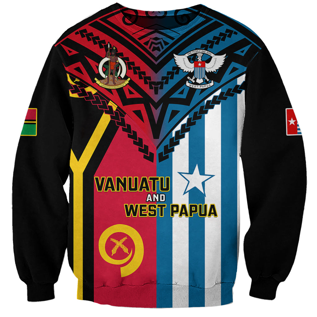 Vanuatu And West Papua Sweatshirt Coat Of Arms Mix Flag Style LT14 Unisex Black - Polynesian Pride