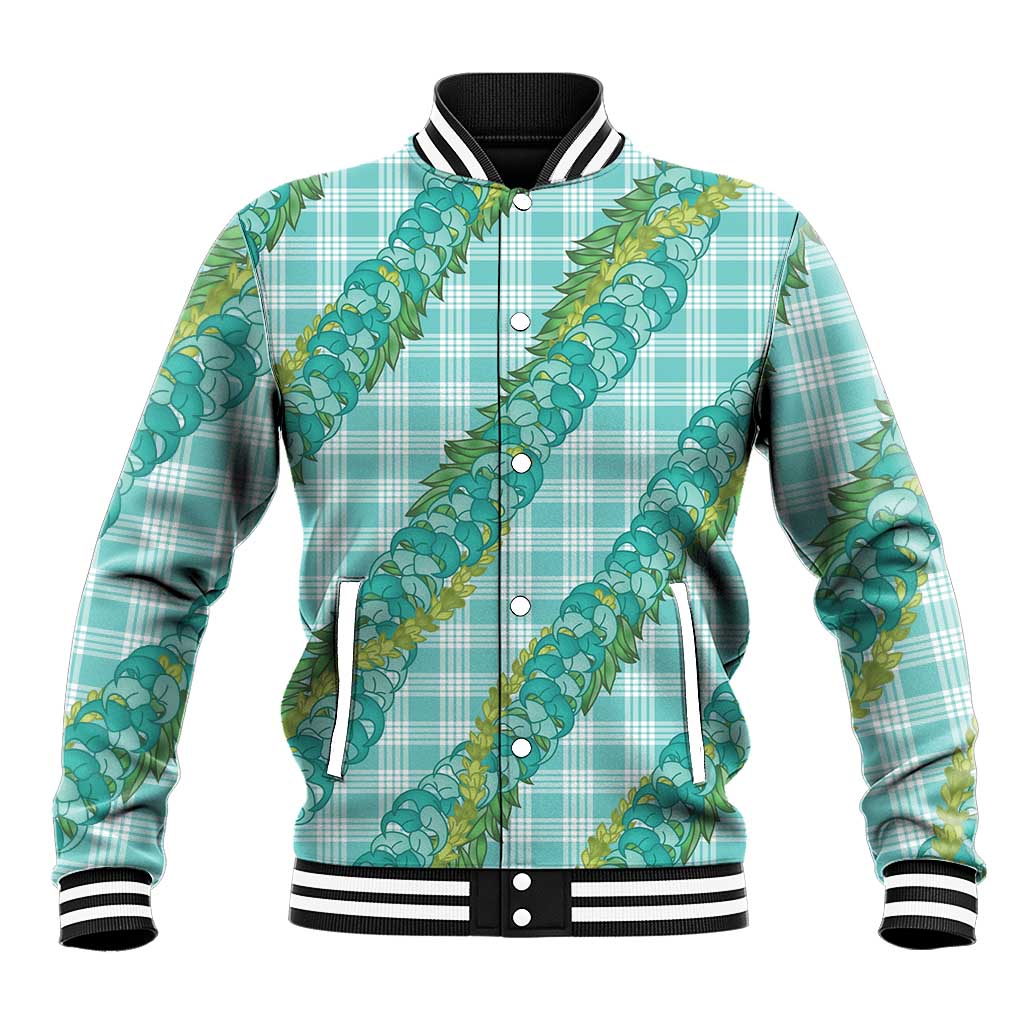 Hawaii Jade Vine Lei Baseball Jacket Aloha Palaka Motif - Turquoise LT14 Unisex Turquoise - Polynesian Pride