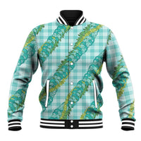 Hawaii Jade Vine Lei Baseball Jacket Aloha Palaka Motif - Turquoise LT14 Unisex Turquoise - Polynesian Pride
